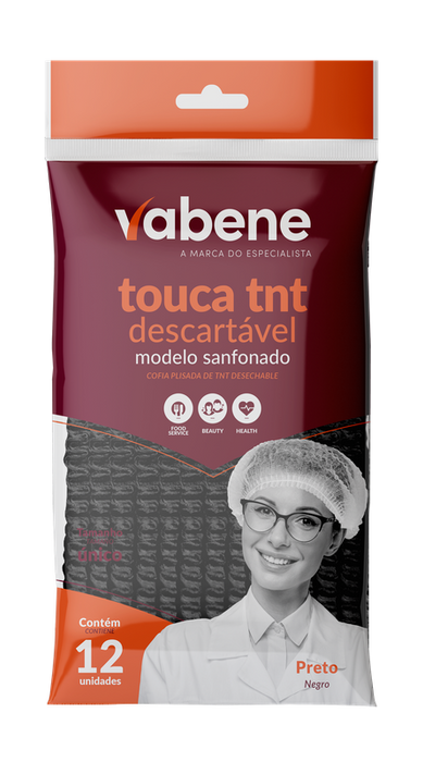 Touca TNT Sanfonada Display Preta com 12 Unidades Vabene