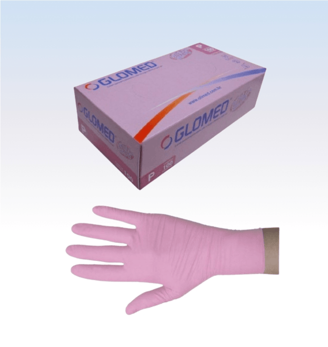 Luva de Procedimento Nitrilica Rosa sem Pó Com 100 Unidades Olimed
