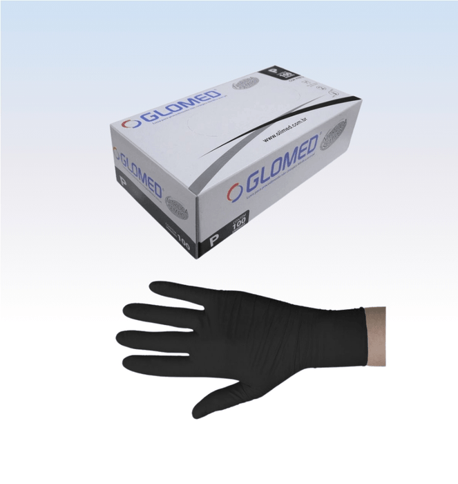 Luva de Procedimento Nitrilica Preta sem Pó Caixa com 100 Unidades Glomed