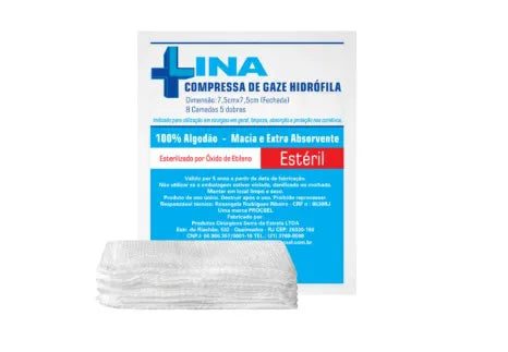 Kit com 10 Pacotes de Compressa De Gaze 13 Fios Estéril 7,5 X 7,5 Lina - 100 Unidades