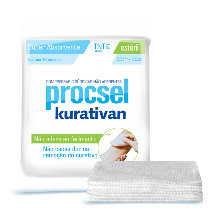 Kit com 10 Pacotes de Compressa Kurativan Estéril 7.5cmx7.5cm Procsel - 100 Unidades