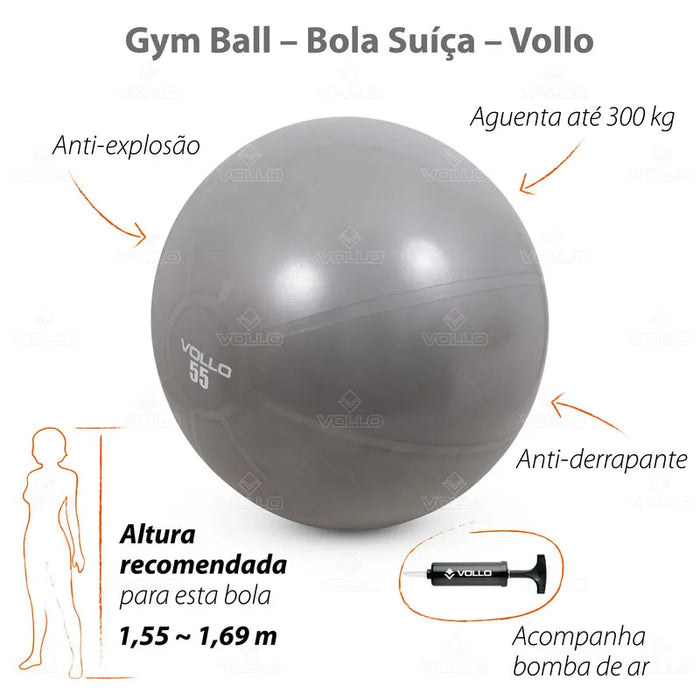 Bola Suíça para Pilates e Yoga com Bomba Vollo