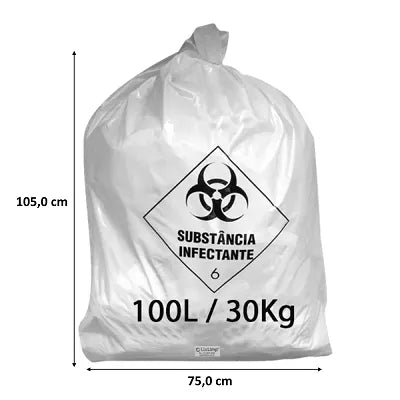 Saco para lixo hospitalar Branco 100 Litros GR4 c/100 unidades