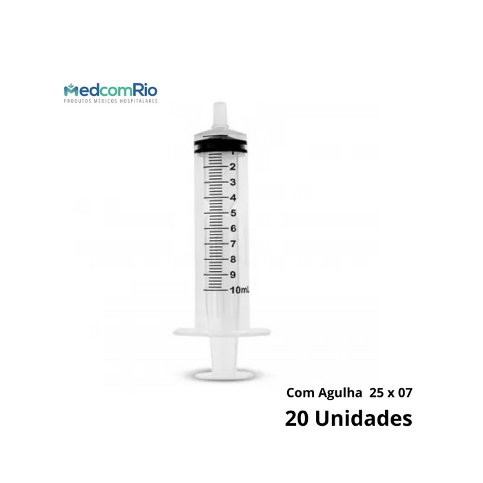 Seringa Descartavel 10 ml Com Agulha 22G (25 x 0,70) Luer Slip SR com 20 unidades