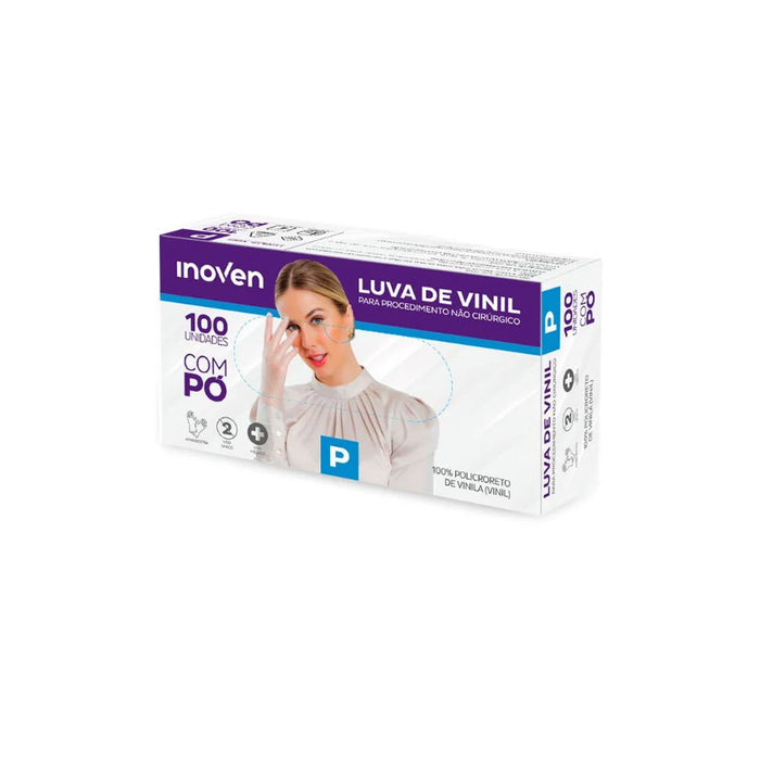 Luva de Vinil Transparente Sem Pó Caixa com 100 Unidades Inoven