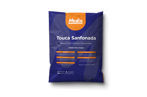 Touca Sanfonada Descartável Branca TNT Com Elástico Medix 100 unidades