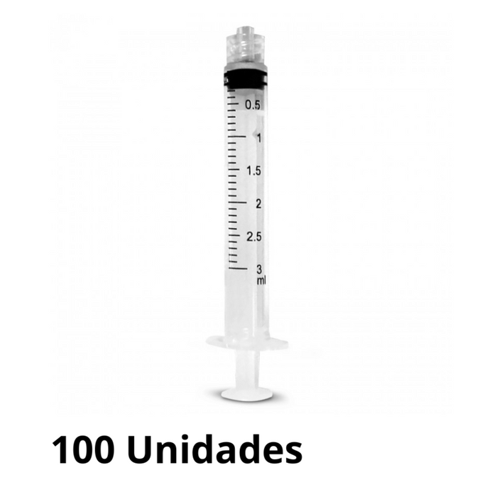 Seringa 3ml Sem Agulha Luer Lock (Bico Rosca) Unidade SR 100 Unidades