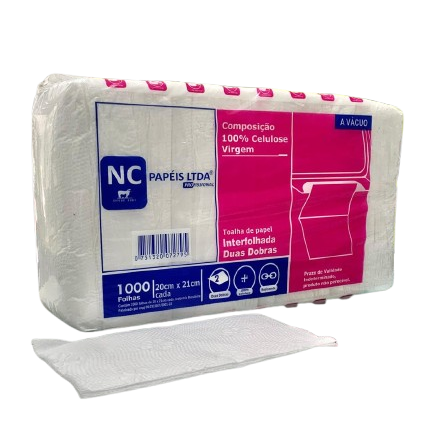 Papel Toalha Interfolha  20cm x 21 cm 100% Celulose Premium Branco Com 1.000 folhas NC Papeis