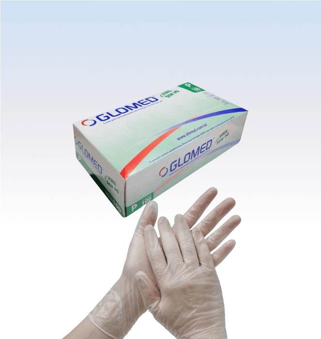 Luva de Procedimento Vinil Transparente sem Pó Caixa com 100 Unidades Glomed