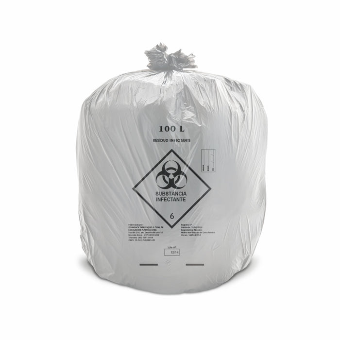 Saco para lixo hospitalar Branco 100 Litros GR4 c/100 unidades