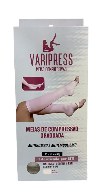 Meia de Compressão Antitrombo 3/4 Compressão Antiembolismo -  Pé Aberto 15 - 21 Mmhg  Varipress