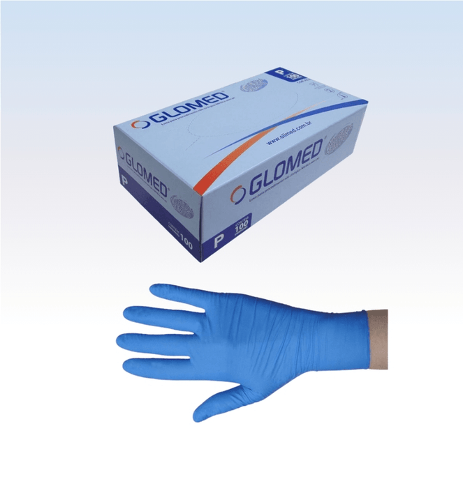 Luva de Procedimento Nitrilica Azul sem Pó Caixa com 100 Unidades Glomed