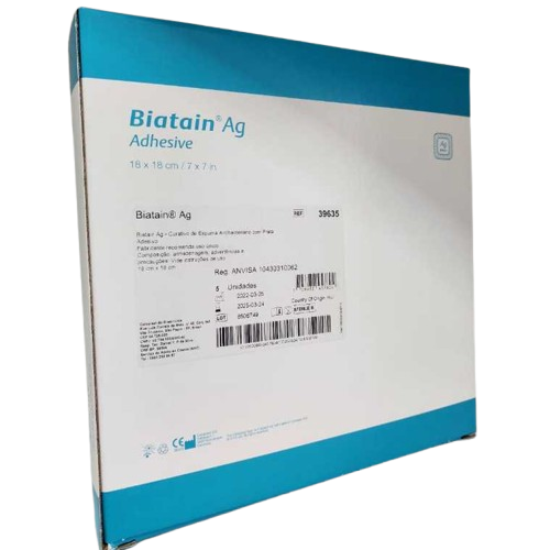 Curativo Coloplast Biatain Ag Adesivo 18x18 cm Calcâneo ( com Prata ) - 5 Unidades Ref: 39635