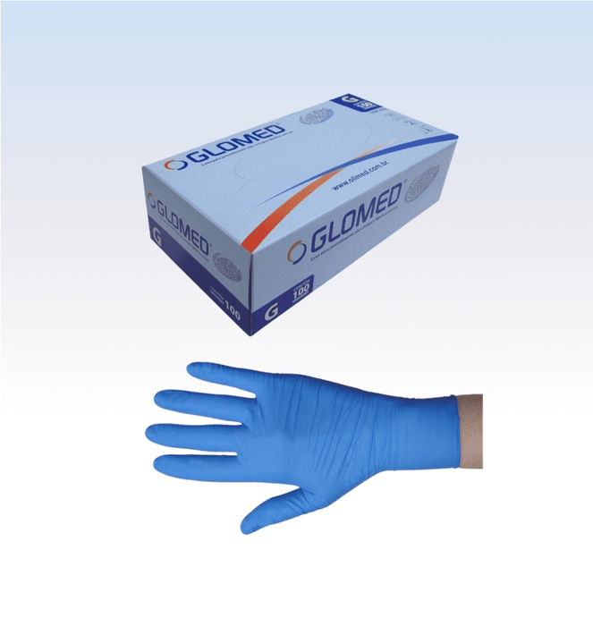 Luva de Procedimento Nitrilica Azul sem Pó Caixa com 100 Unidades Glomed