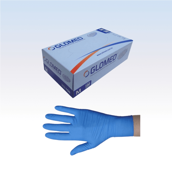 Luva de Procedimento Nitrilica Azul sem Pó Caixa com 100 Unidades Glomed