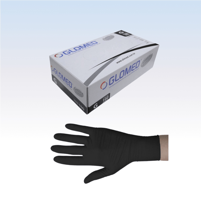 Luva de Procedimento Nitrilica Preta sem Pó Caixa com 100 Unidades Glomed