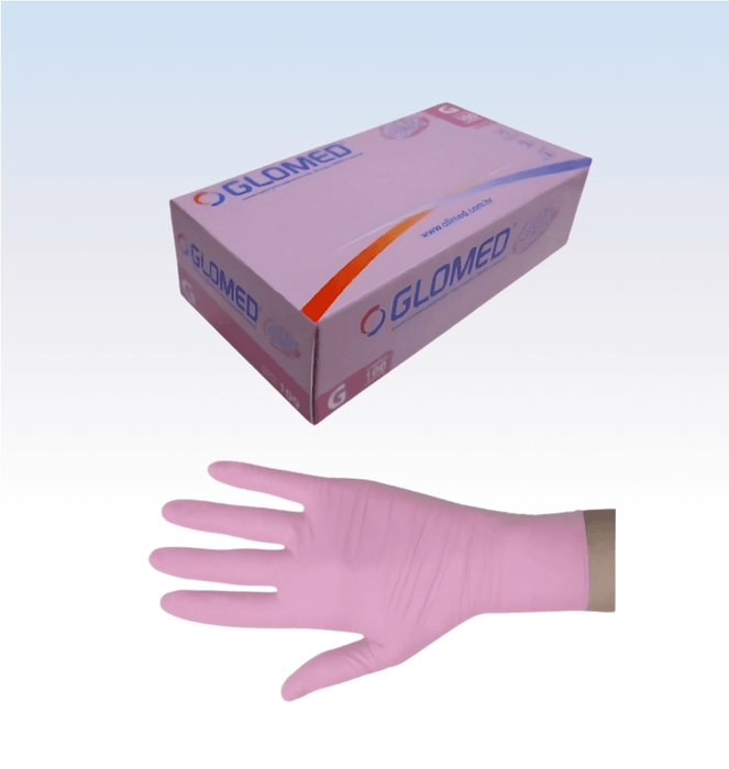 Luva de Procedimento Nitrilica Rosa sem Pó Com 100 Unidades Olimed