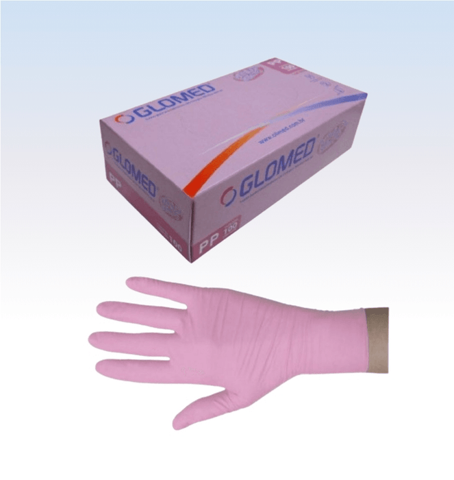 Luva de Procedimento Nitrilica Rosa sem Pó Com 100 Unidades Olimed