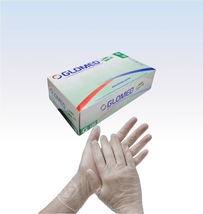 Luva de Procedimento Vinil Transparente sem Pó Caixa com 100 Unidades Glomed