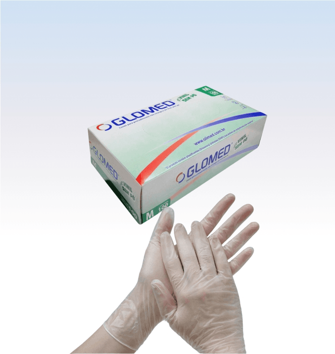 Luva de Procedimento Vinil Transparente sem Pó Caixa com 100 Unidades Glomed