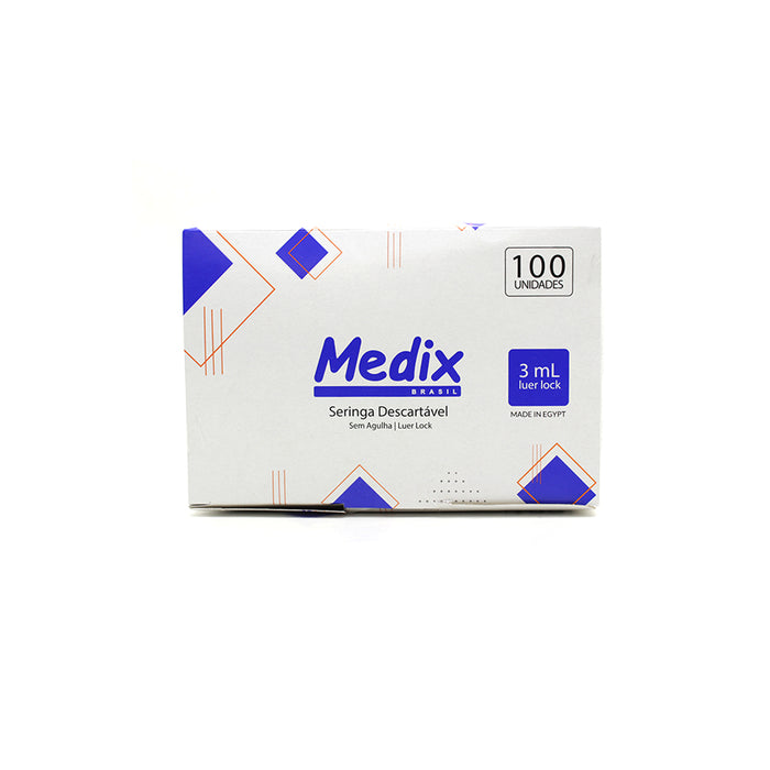 Seringa Hipodermica de 3ml Sem Agulha Luer Lock Medix cx/100