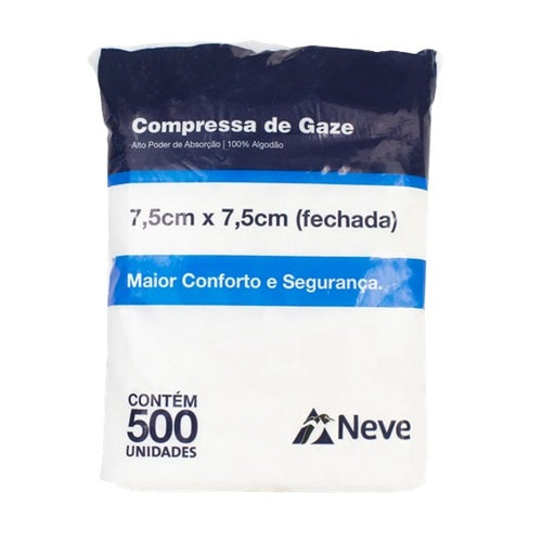Kit de 5 Pacotes de Compressa De Gaze 9 Fios 7,5 X 7,5 cm Neve - Não Estéril (2500 unidades)