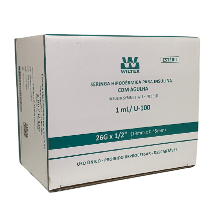 Seringa Descartável Insulina 1ml Com Agulha 13X0,45 mm Wiltex - caixa com 100 un